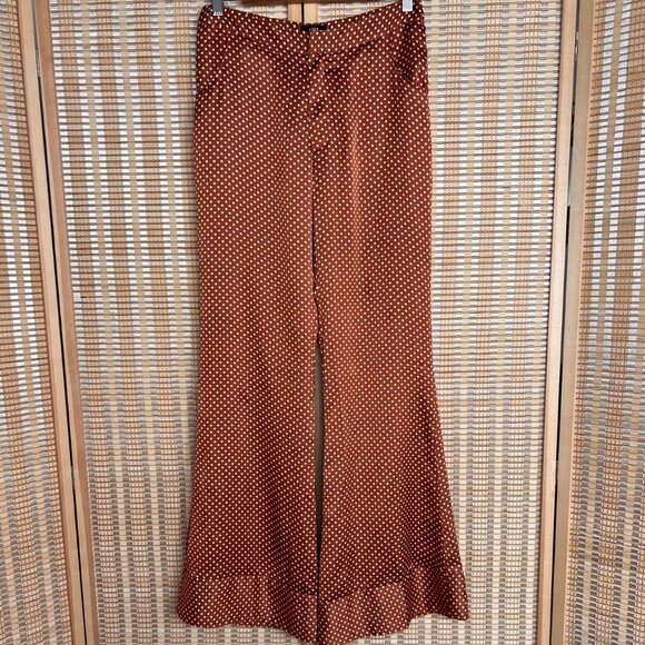 Lucca copper brown and white polka dot wide leg satin trousers - Picture 1 of 6